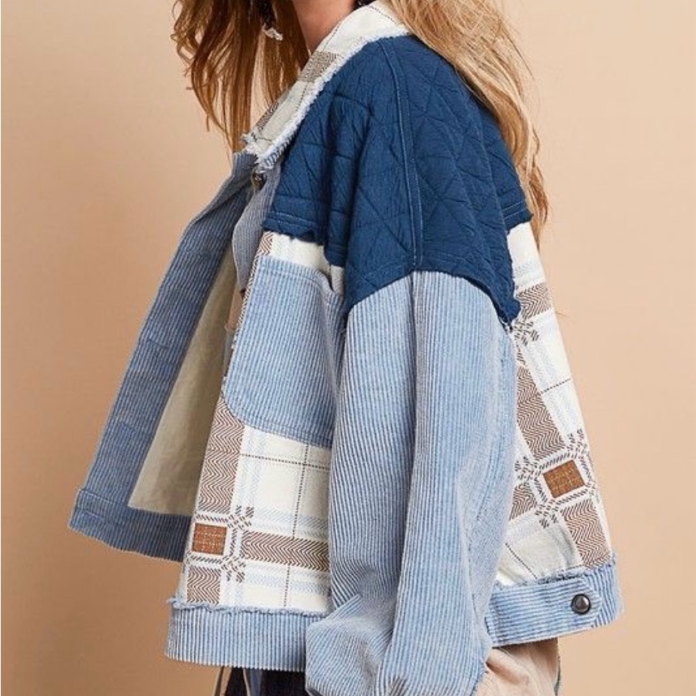 Stylish Blue Patchwork Women's Jacket - image 1